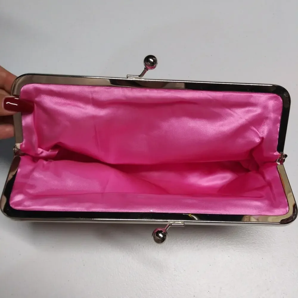 Pink Koala Retro Paisley Floral Pink and Green Clutch Kiss Lock